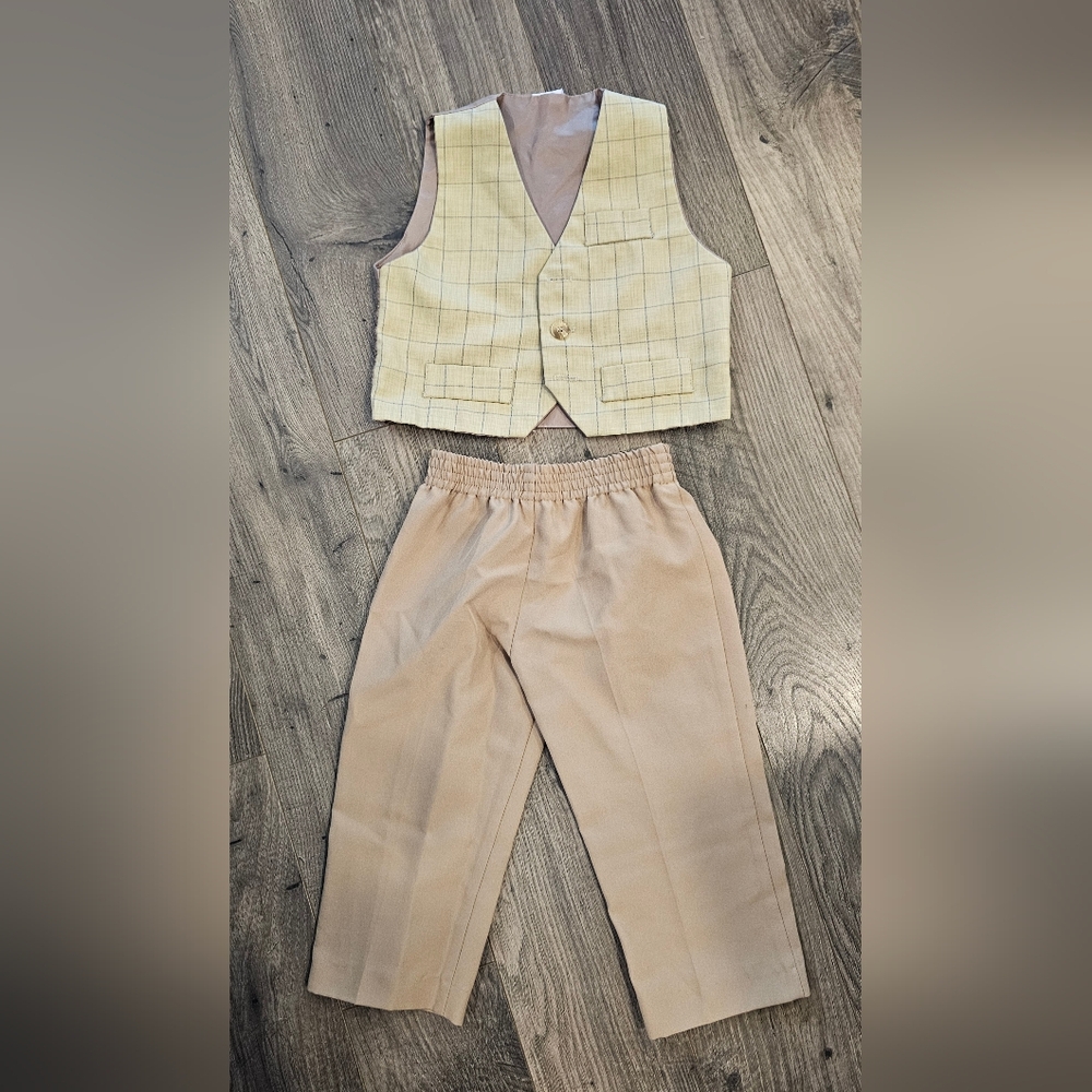 24M Toddler Kids Plaid Vest and Tan Pants‎ Set Formal Reception Event Holiday